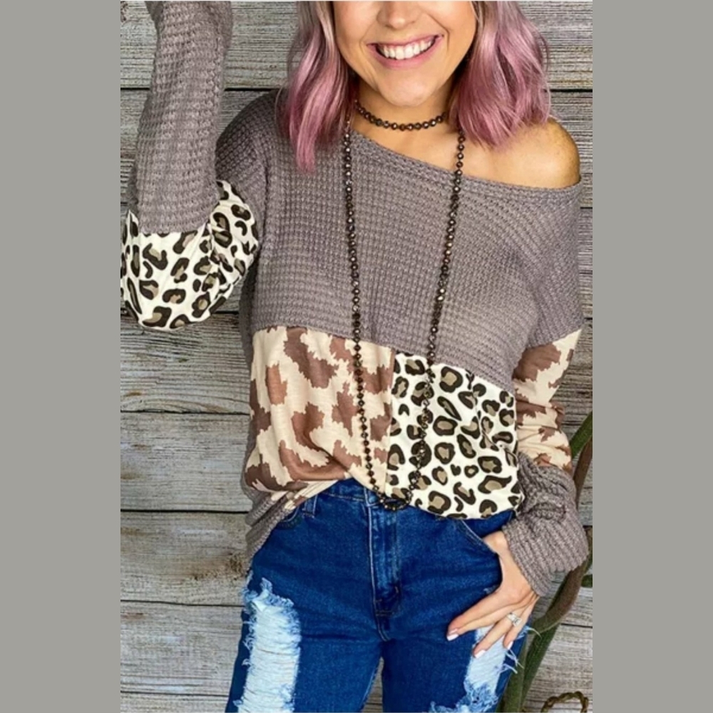 Printed Waffle Knit Sweater